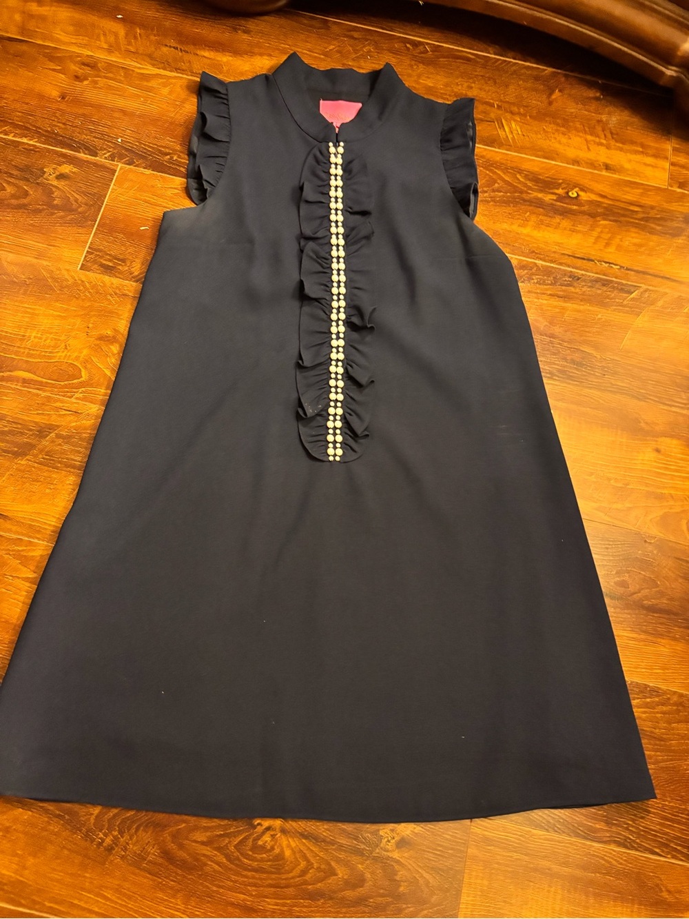 Lilly Pulitzer Adalee Shift Dress 6 True Navy Pearl Ruffle Zip Cocktail